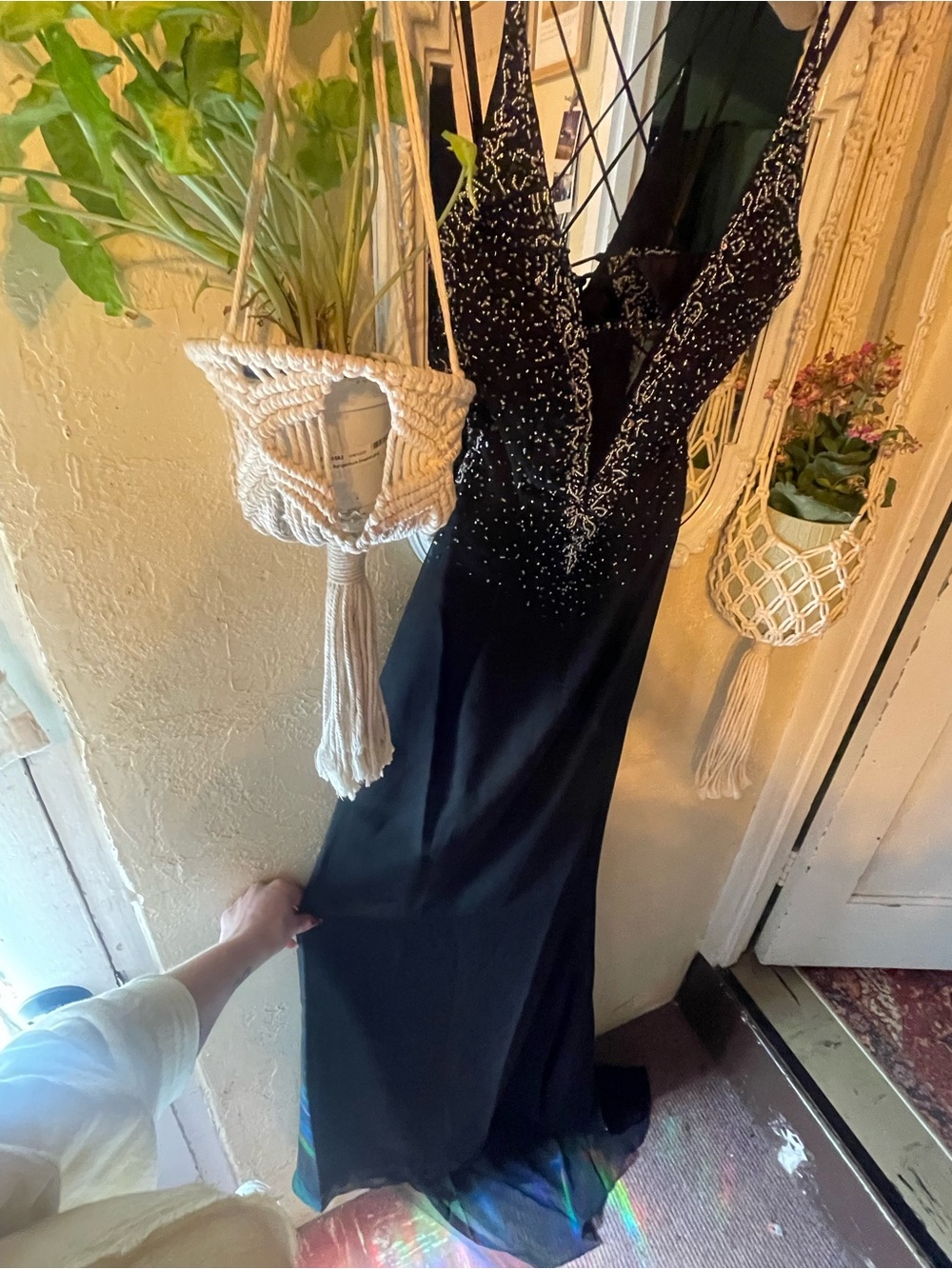 Vintage Y2K Do You Love Me! Inc Elegant Black Beaded V-Neck Evening Dress